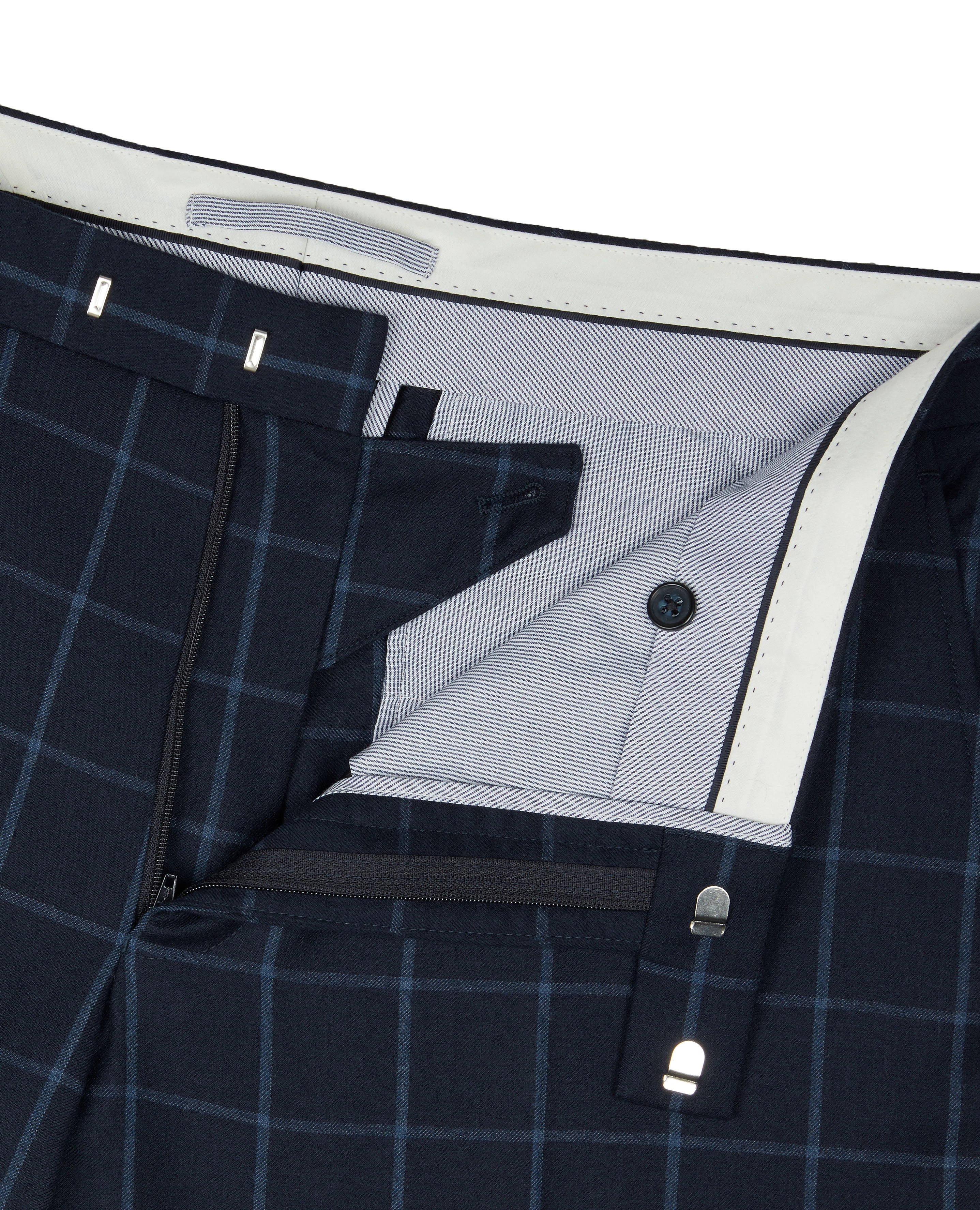 Adelphi İtalyan Lüks Lacivert Ekose Desenli Slim Fit Pantolon: Zarafetin İtalyan Dokunuşu